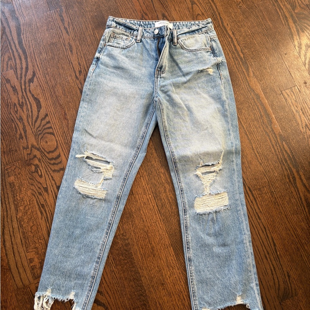 Classic Light Blue Distressed Straight Leg Jeans